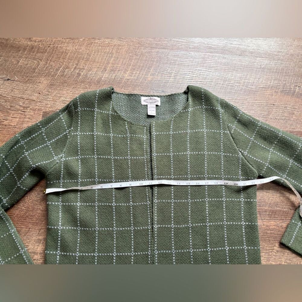 Anthropologie green window pane long line open cardigan sweater Oliver by Escio - Picture 9 of 15